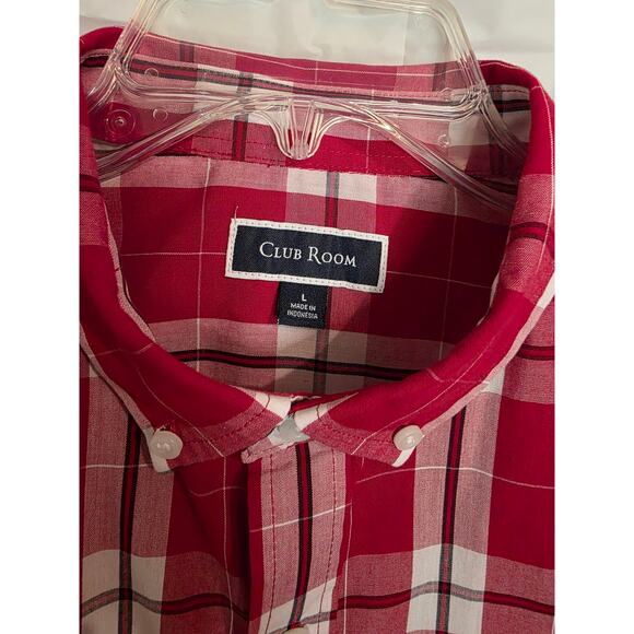 Pair of Club Room Button Down Shirts Men's Size L Red White Blue Plaid - Picture 5 of 10